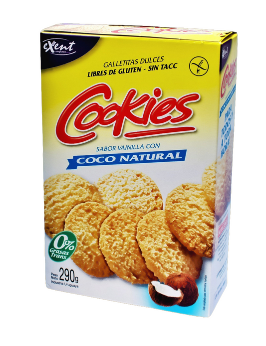 Galletitas EXENT tipo COOKIES de Coco, Libre de gluten