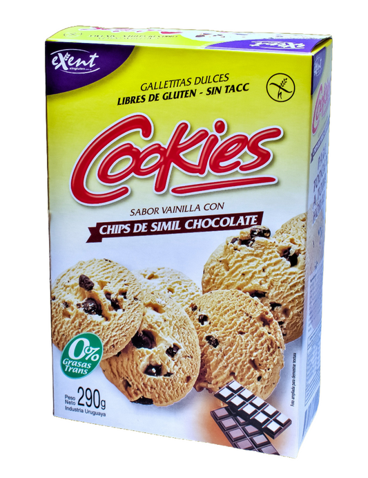 Galletitas EXENT tipo COOKIES de Vainilla con CHIPS de CHOCOLATE, Libre de gluten